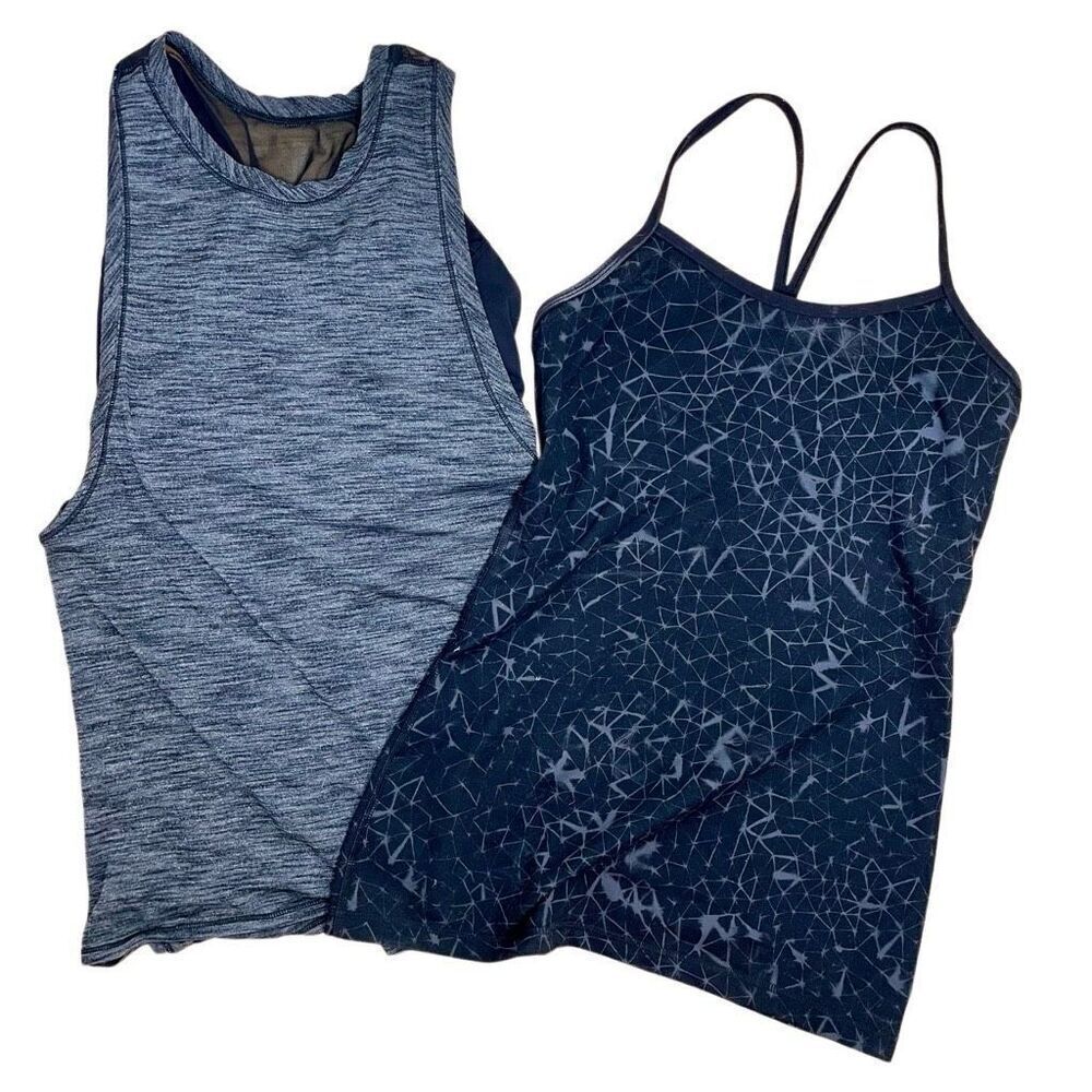 Lululemon Tank Lot Power Y &‎ Crew Built In Bra Top 4 6 Gray Black Workout Gym